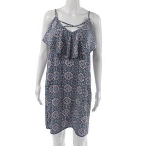 Aqua Women Shift Dress Geometric V-Neck Sleeveless Blue Size M